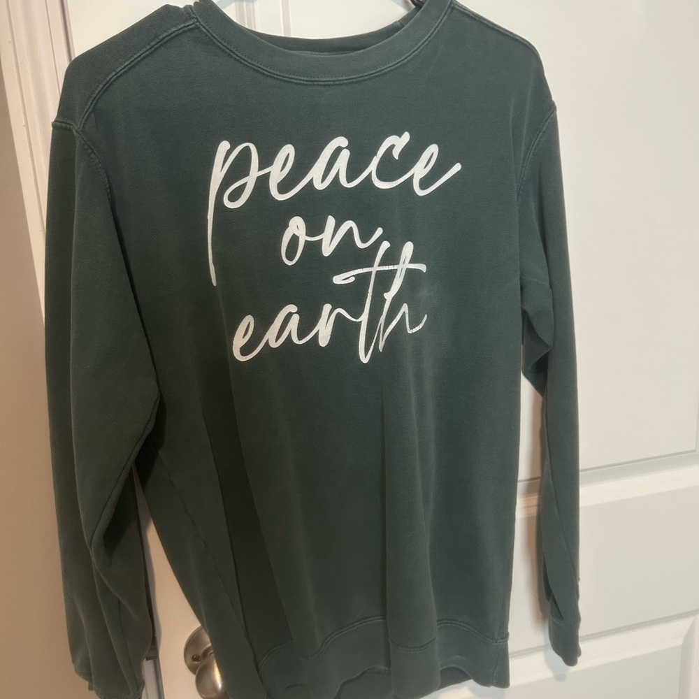 Comfort Colors Peace On Earth Forest Green Women's Crewneck Sweater